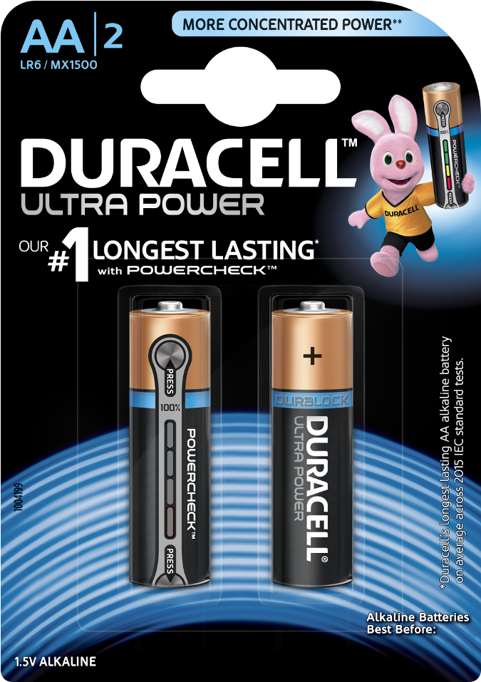 Ultra Power Alkaline Aa Batteries - Duracell Ultra Aaa Battery With Duralock Technology - Transparent PNG Free Download