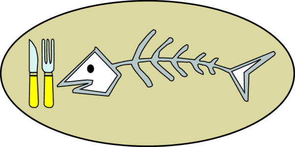 Fish Bones On Plate Clipart - Fish Bone With Clip Art Black And White - Transparent PNG Free Download