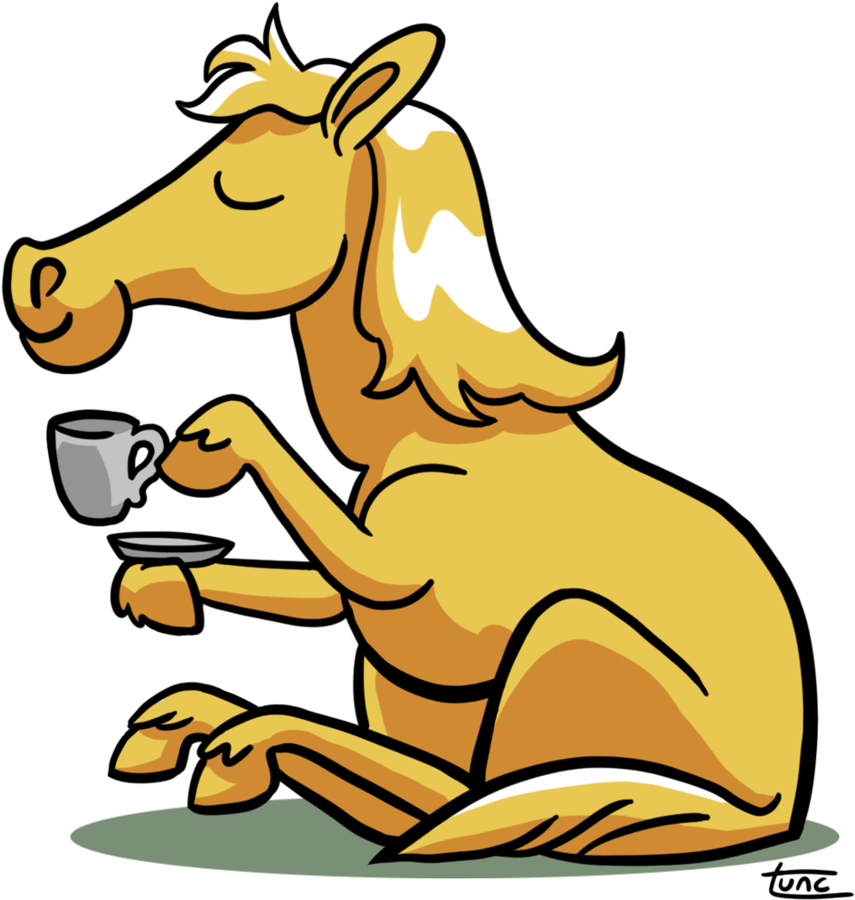 Horse Drinking Tea By Kittyninjafish - Horse Drinking Coffee Cartoon - Transparent PNG Free Download