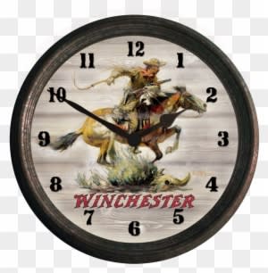 Winchester Vintage "horse & Rider" Wall Clock - Rockin' W Brand Winchester 15" Horse And Rider Wall - Transparent PNG Free Download