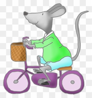 Mouse With Green Pram - Mouse On A Bike - Transparent PNG Free Download