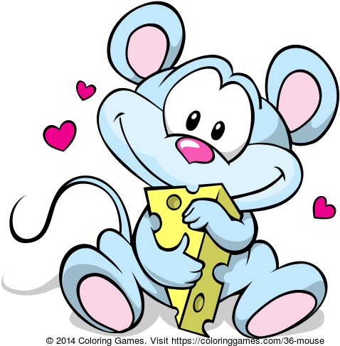 Mouse With Cheese Coloring Page - Cute Mouse With Cheese Cartoon - Transparent PNG Free Download