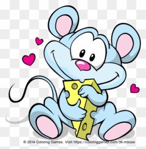 Mouse With Cheese Coloring Page - Cute Mouse With Cheese Cartoon - Transparent PNG Free Download