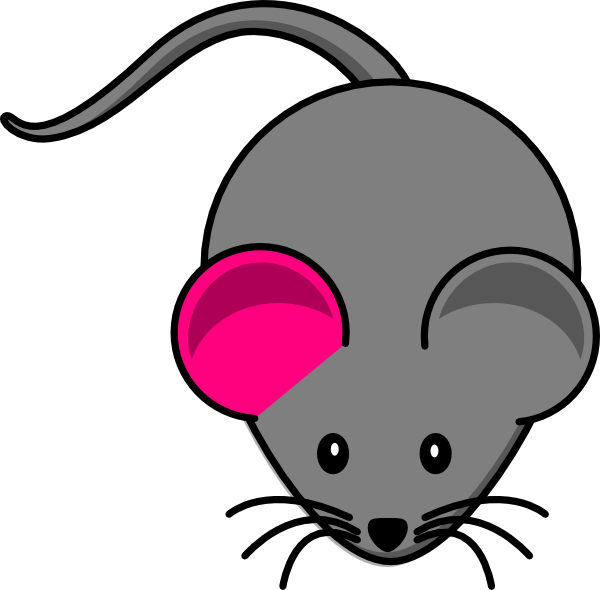 Single Pink Ear Gray Mouse Clip Art At Clker - Myš Kreslená - Transparent PNG Free Download