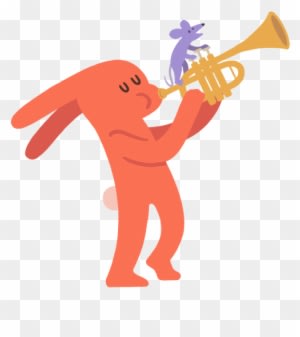 Cartoon Rabbit Playing A Trumpet, A Mouse Pressing - Trumpet - Transparent PNG Free Download