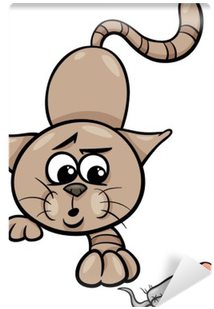 Cat With Toy Mouse Cartoon Illustration Wall Mural - Gato Y El Raton Animado - Transparent PNG Free Download