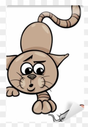 Cat With Toy Mouse Cartoon Illustration Wall Mural - Gato Y El Raton Animado - Transparent PNG Free Download