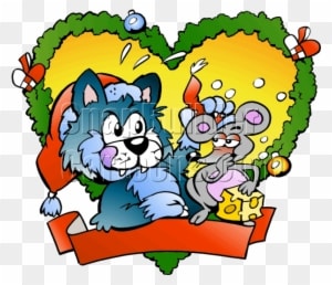 Christmas Fraim Cat Mouse Heart Shaped Wreath Mascot - Rice Porridge Draw - Transparent PNG Free Download