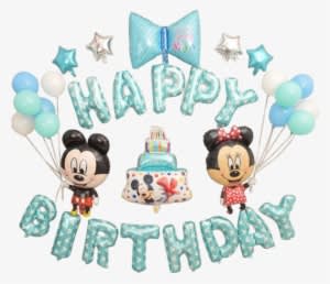Happy Birthday Mickey & Minnie Mouse Ribbon & Cake - Happy Birthday Blue Minnie Mouse - Transparent PNG Free Download