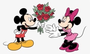 Minnie Mickey Roses2 - Mickey Mouse With A Rose - Transparent PNG Free Download