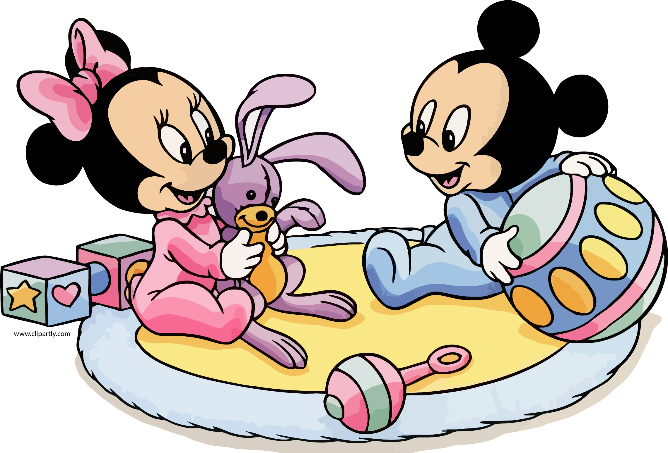 Baby Mickey Baby Minnie Ball Bunny Toy Clipart Png - Mickey Mouse Y Minnie Bebes - Transparent PNG Free Download