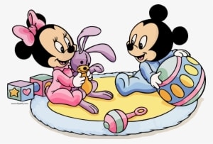 Baby Mickey Baby Minnie Ball Bunny Toy Clipart Png - Mickey Mouse Y Minnie Bebes - Transparent PNG Free Download