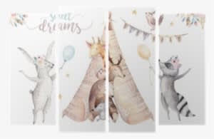 Cute Baby Giraffe, Deer Animal Nursery Mouse And Bear, - Aircraft Wall Art Canvas - Transparent PNG Free Download