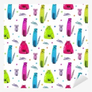 Seamless Pattern Of A Funny Cat, Mouse And Balls - Illustration - Transparent PNG Free Download