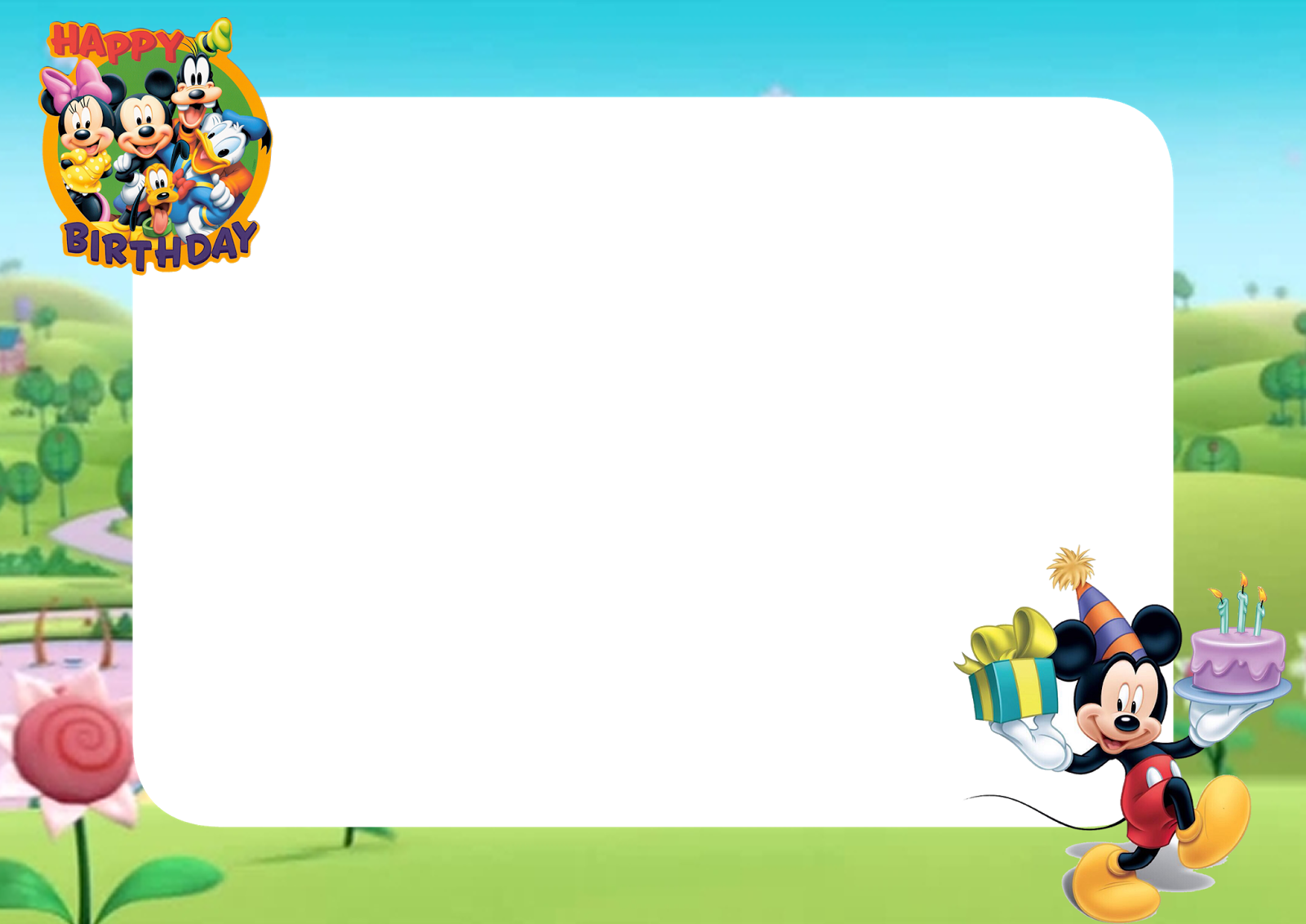 Download Free Printable Mickey Mouse Happy Birthday - Png Cartoon Birthday Frame - Transparent PNG Free Download
