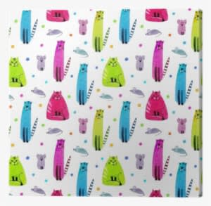 Seamless Pattern Of A Funny Cat, Mouse And Balls - Watercolor Painting - Transparent PNG Free Download