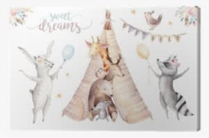 Cute Baby Giraffe, Deer Animal Nursery Mouse And Bear, - Watercolour Boho Animals - Transparent PNG Free Download