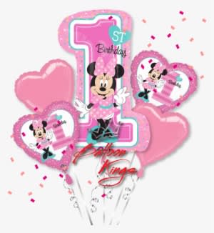 1st Birthday Minnie Mouse Bouquet - 28" Minnie 1st Birthday Balloon - Mylar Balloons Foil - Transparent PNG Free Download
