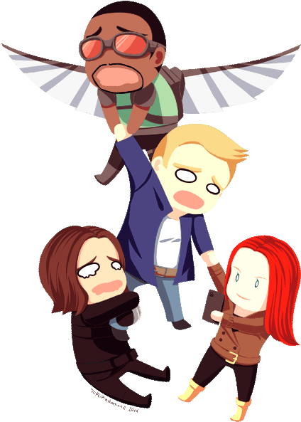 Avengers Chibi Tumblr For Kids - Captain America And Falcon And Bucky - Transparent PNG Free Download
