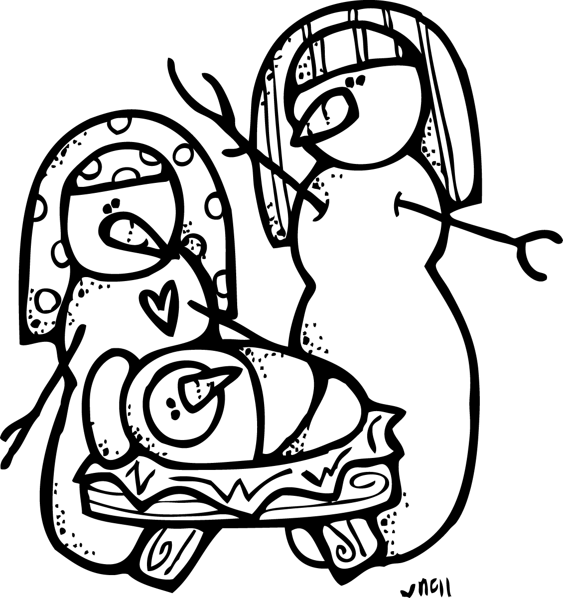 Melonheadz Mary With Jesus Clipart - Snowman And Jesus Black And White Clipart - Transparent PNG Free Download