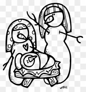 Melonheadz Mary With Jesus Clipart - Snowman And Jesus Black And White Clipart - Transparent PNG Free Download