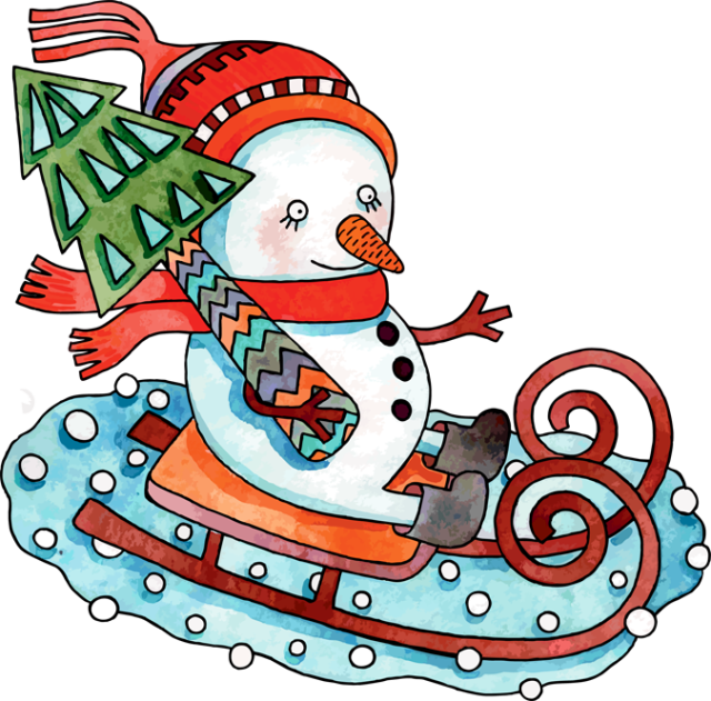 Snowman Sled Riding Clipart - Snowman On Sled - Transparent PNG Free Download