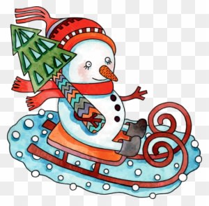 Snowman Sled Riding Clipart - Snowman On Sled - Transparent PNG Free Download