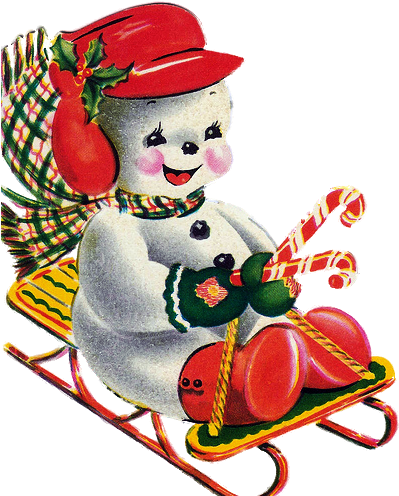 Vintage Snowman On Sled - Vintage Snowman Christmas Cards - Transparent PNG Free Download
