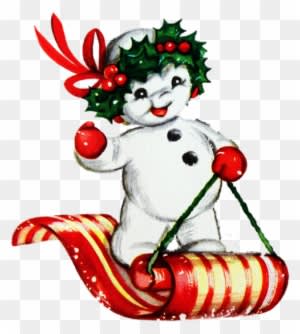 Clip Art Library Library Snowman On Sled Png All Things - Retro Vintage Snowman Clipart - Transparent PNG Free Download