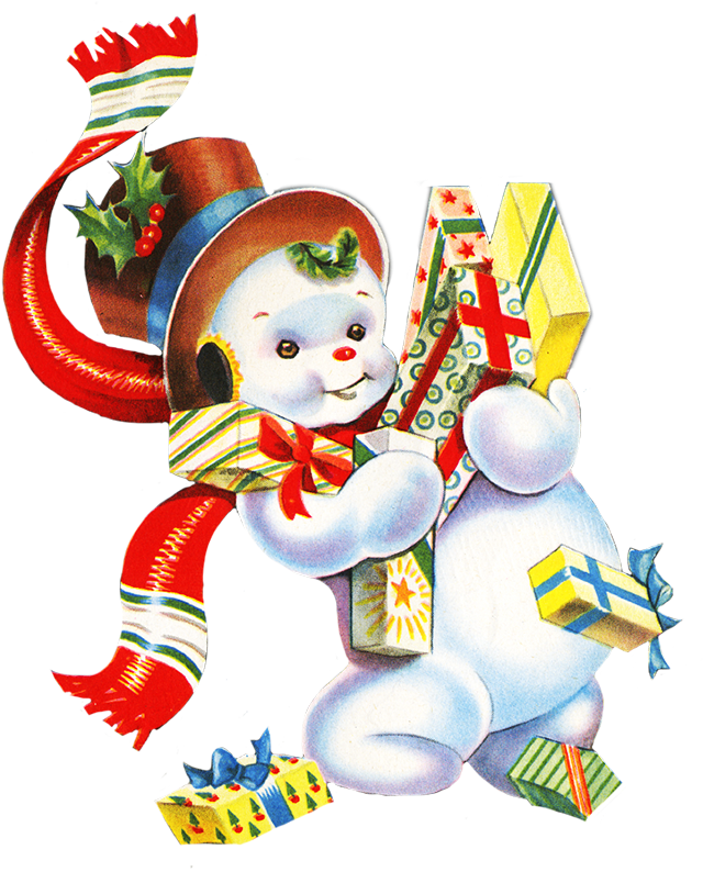 Vintage Snowman With Christmas Presents - Cartoon - Transparent PNG Free Download