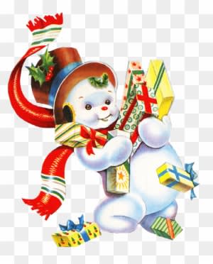 Vintage Snowman With Christmas Presents - Cartoon - Transparent PNG Free Download