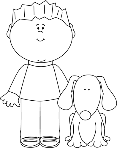 Black And White Boy With His Pet Dog Clip Art - Black And White Picture Of Pet - Transparent PNG Free Download