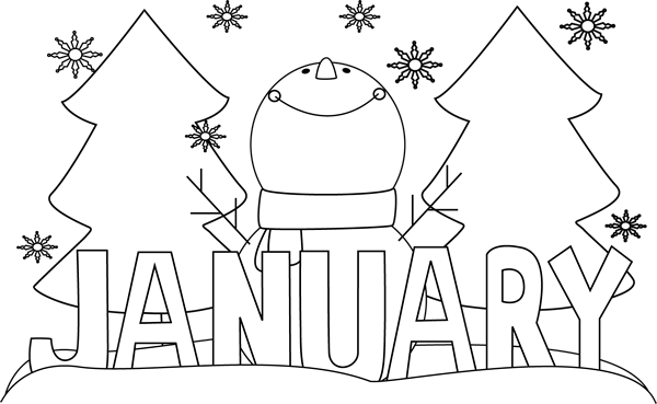 Black And White Month Of January Snowman Clip Art - January Black And White - Transparent PNG Free Download