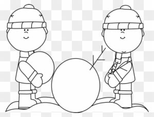 Black And White Kids Building A Snowman - Cute Winter Clip Art Black And White - Transparent PNG Free Download