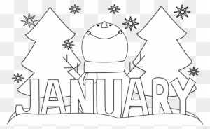 Black And White Month Of January Snowman Clip Art - January Black And White - Transparent PNG Free Download