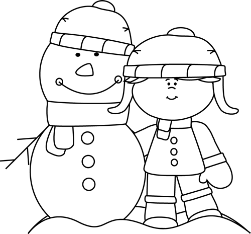 Black And White Girl With Snowman - Clip Art - Transparent PNG Free Download