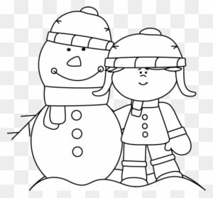 Black And White Girl With Snowman - Clip Art - Transparent PNG Free Download