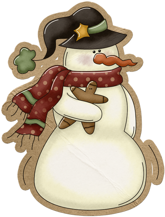 Primitive Snowman And Gingerbread * - Merry Christmas Rectangle Magnet - Transparent PNG Free Download
