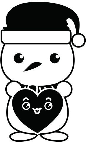 Snowman With Christmas Hat And Heart Kawaii Character - Muñeco De Nieve Kawaii - Transparent PNG Free Download