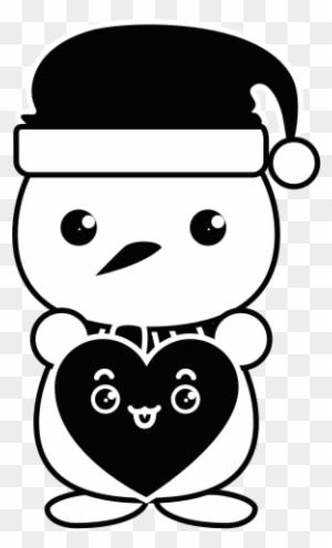 Snowman With Christmas Hat And Heart Kawaii Character - Muñeco De Nieve Kawaii - Transparent PNG Free Download