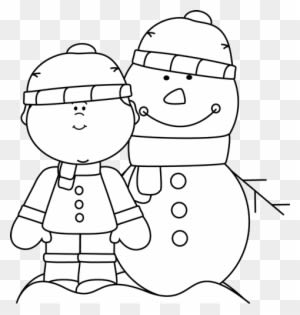 Black And White Boy With Snowman Clip Art - Clip Art - Transparent PNG Free Download