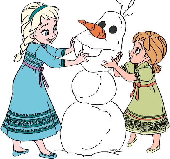 Young Anna And Elsa Building A Snowman Clipart - Young Elsa And Anna - Transparent PNG Free Download
