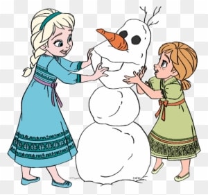 Young Anna And Elsa Building A Snowman Clipart - Young Elsa And Anna - Transparent PNG Free Download