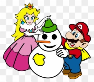 Atomicmillennial Mario And Peach Are Building A Snowman - Digital Art - Transparent PNG Free Download