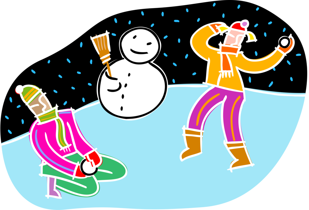 Vector Illustration Of Children Building Snowman Anthropomorphic - Cartoon - Transparent PNG Free Download