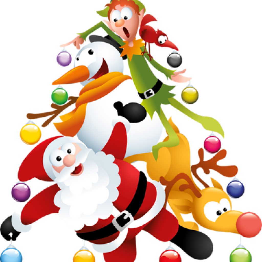 Clip Art Christmas Tree Comical Santa Snowman Reindeer - Transparent Christmas Clipart - Transparent PNG Free Download