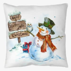 Watercolor Greeting Card With Snowman Throw Pillow - Watercolor Christmas Cards With Snowman - Transparent PNG Free Download