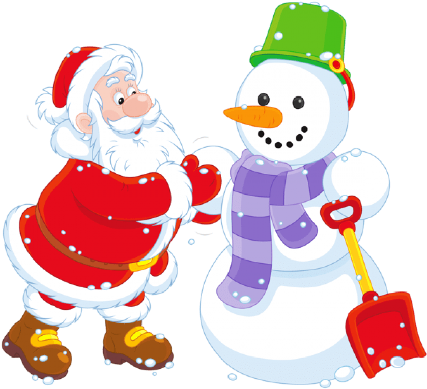 Transparent Santa And Snowman Png Clipart - Snowman And Santa Png - Transparent PNG Free Download