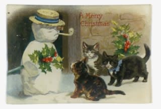 Snowman & Kittens Snowman & Kittens - Vintage Christmas Cat - Transparent PNG Free Download