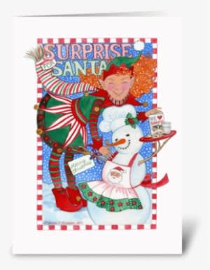 Elf & Snowman Surprise For Santa Greeting Card - Elf-u. Des Schneemanns Überraschung Für Sankt Karte - Transparent PNG Free Download